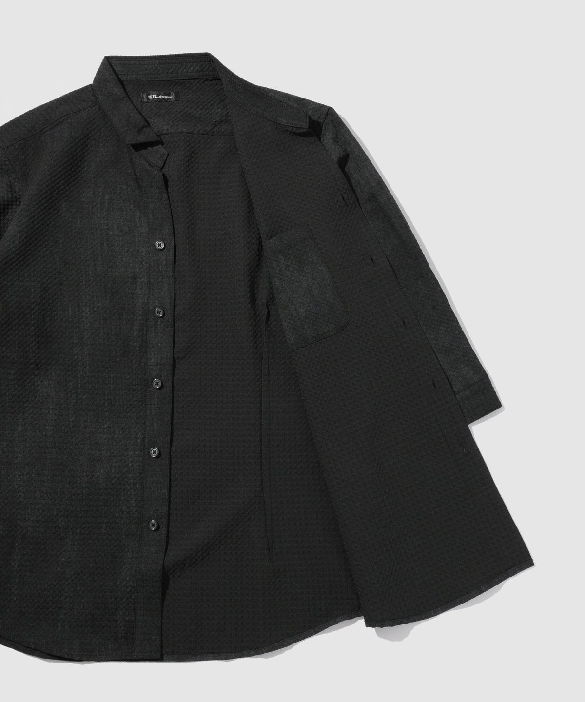 TETE HOMME かすれプリント 7分袖ナローカラーシャツ メンズ