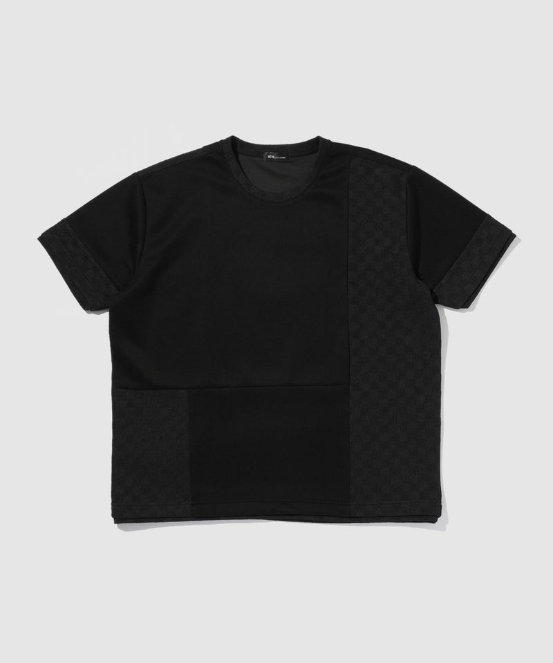 TETE HOMME  リラックスシルエット 市松柄ジャガード切替半袖クルーネックTシャツ メンズ メール便 対応商品商品画像-1