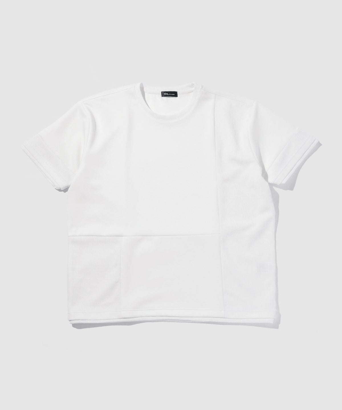 TETE HOMME リラックスシルエット 市松柄ジャガード切替半袖クルーネックTシャツ メンズ メール便 対応商品