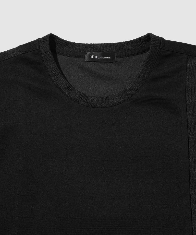 TETE HOMME リラックスシルエット 市松柄ジャガード切替半袖クルーネックTシャツ メンズ メール便 対応商品商品画像-4