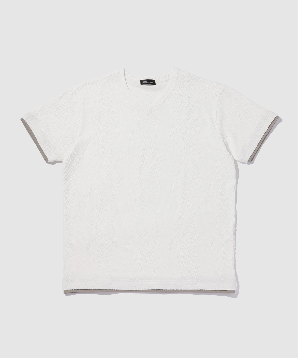 TETE HOMME 膨れジャガード 配色切替半袖VネックTシャツ メンズ メール便 対応商品