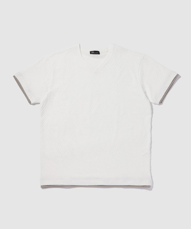 TETE HOMME  膨れジャガード 配色切替半袖VネックTシャツ メンズ メール便 対応商品商品画像-1