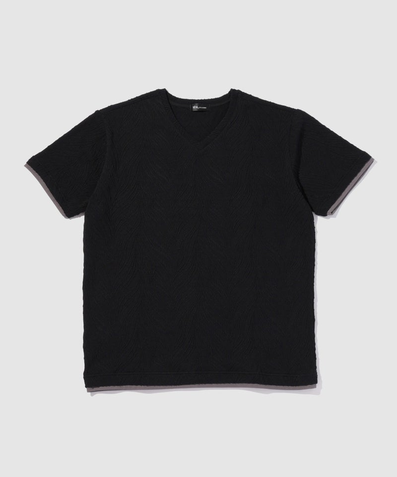 TETE HOMME 膨れジャガード 配色切替半袖VネックTシャツ メンズ メール便 対応商品商品画像-2