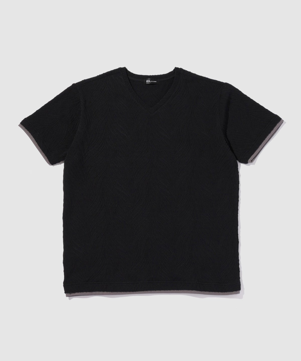TETE HOMME 膨れジャガード 配色切替半袖VネックTシャツ メンズ メール便 対応商品