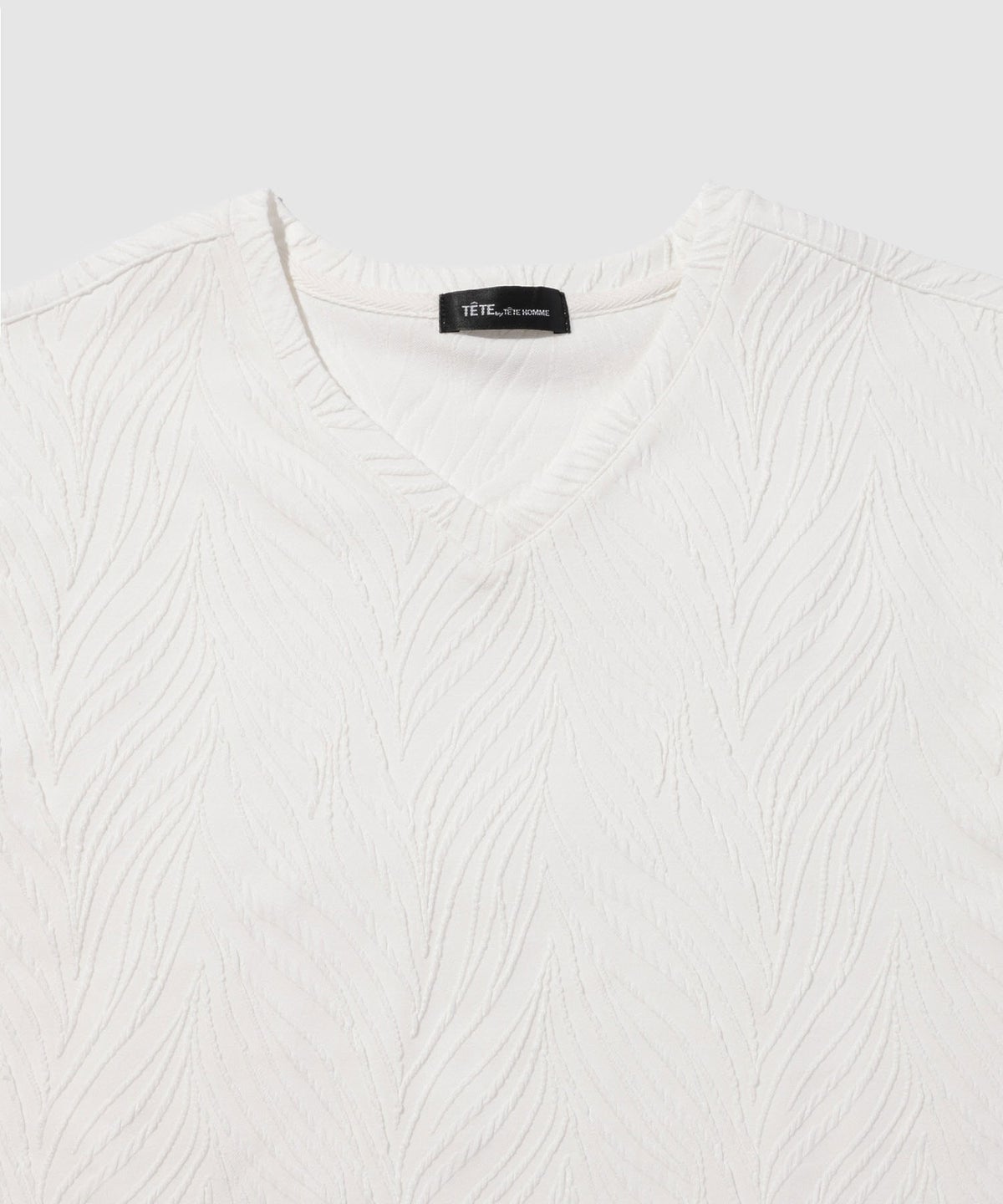 TETE HOMME 膨れジャガード 配色切替半袖VネックTシャツ メンズ メール便 対応商品