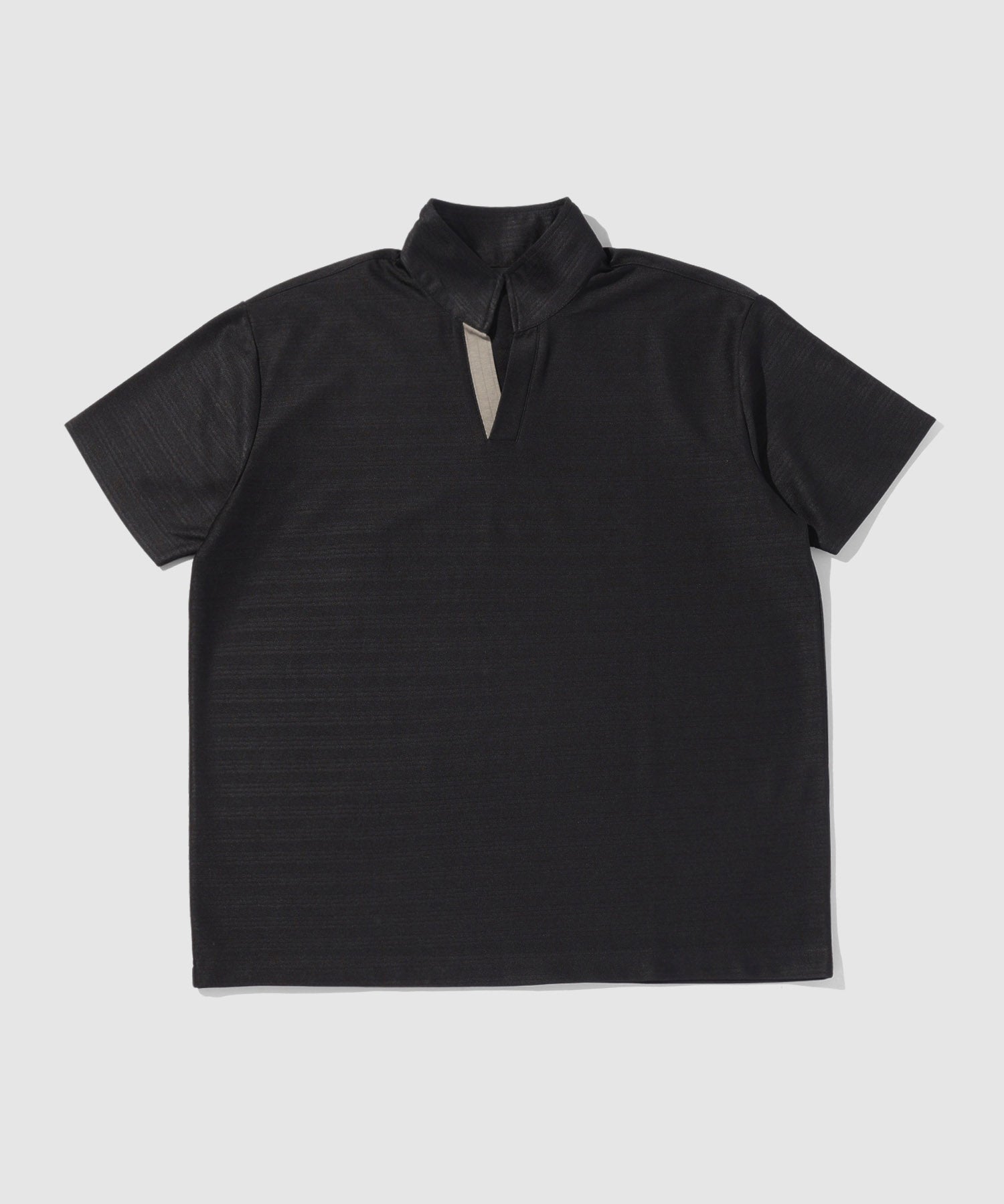 TETE by TETE HOMME シャドーボーダー スタンドカラー半袖ポロシャツ