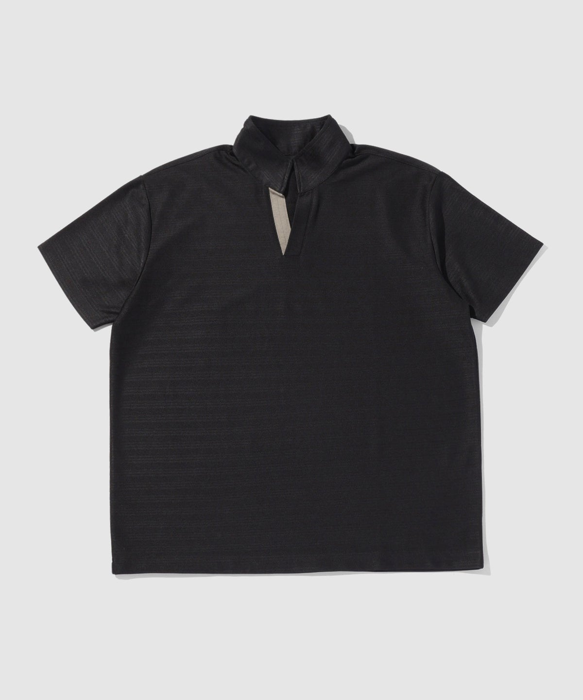 TETE HOMME シャドーボーダー スタンドカラー半袖ポロシャツ メンズ