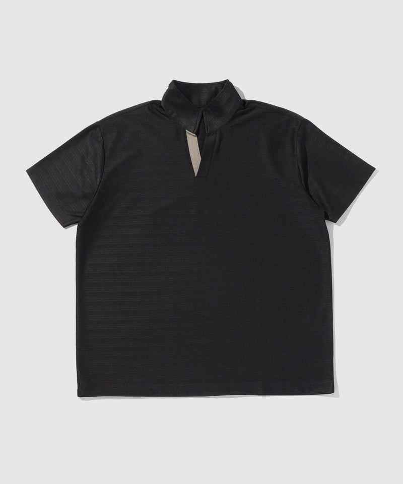 TETE HOMME  シャドーボーダー スタンドカラー半袖ポロシャツ メンズ商品画像-1