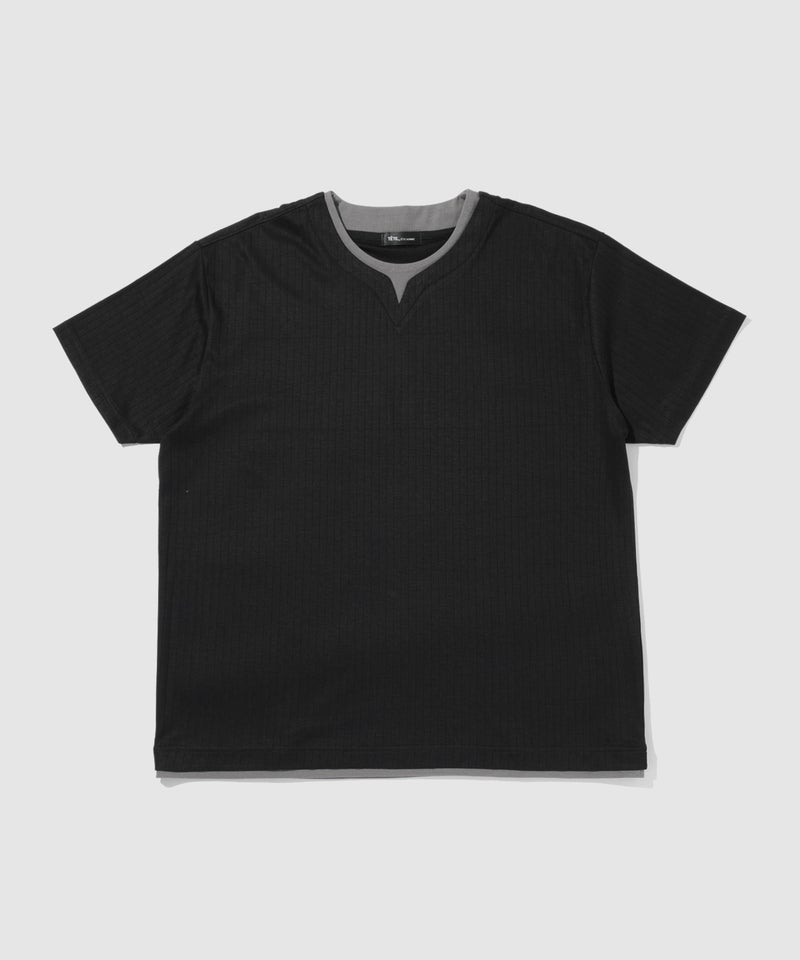 TETE HOMME 針抜きストライプ 配色レイヤード キーネック半袖Tシャツ メンズ メール便 対応商品商品画像-2