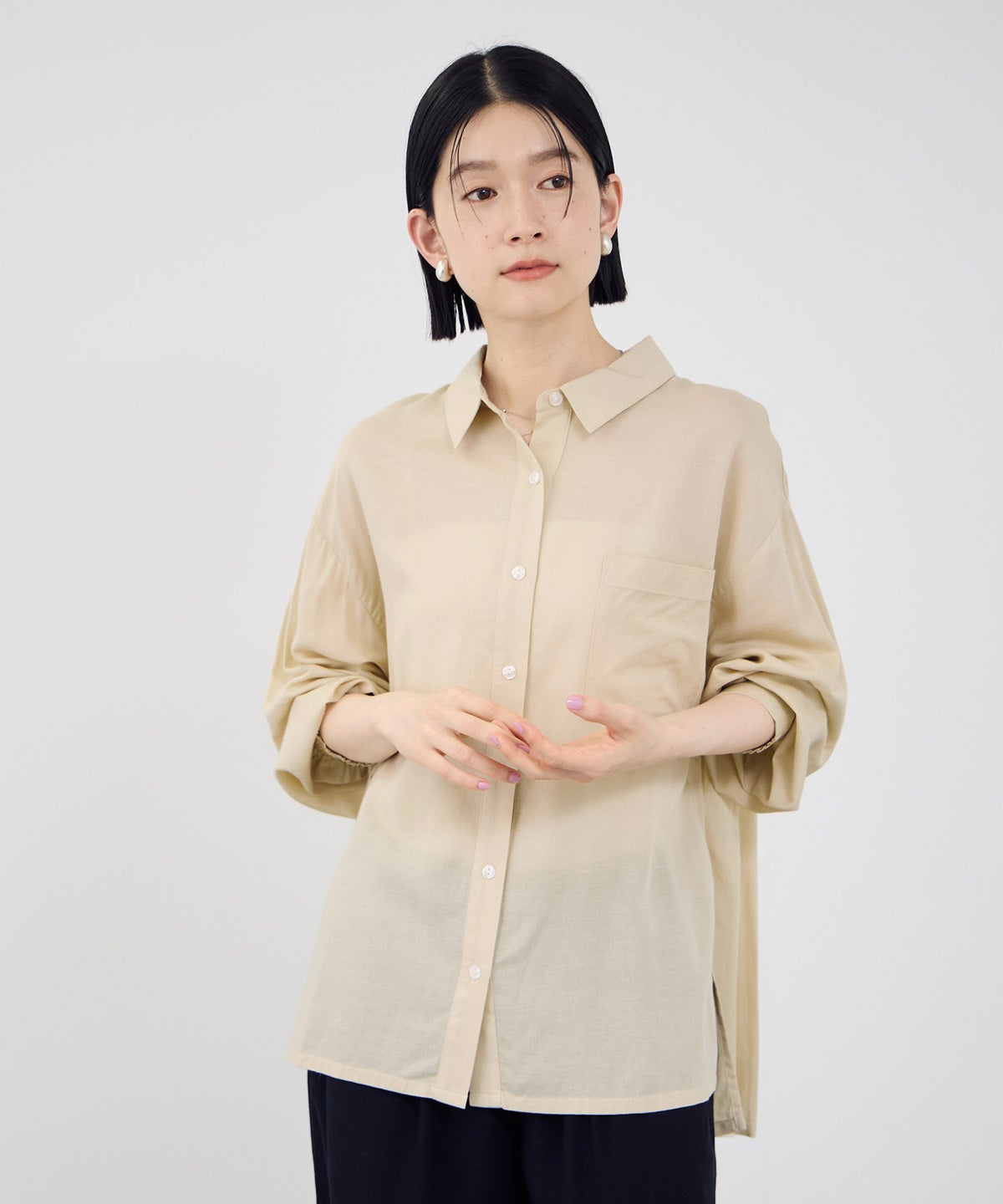 Idnes リネンシャーリングシャツ レディース