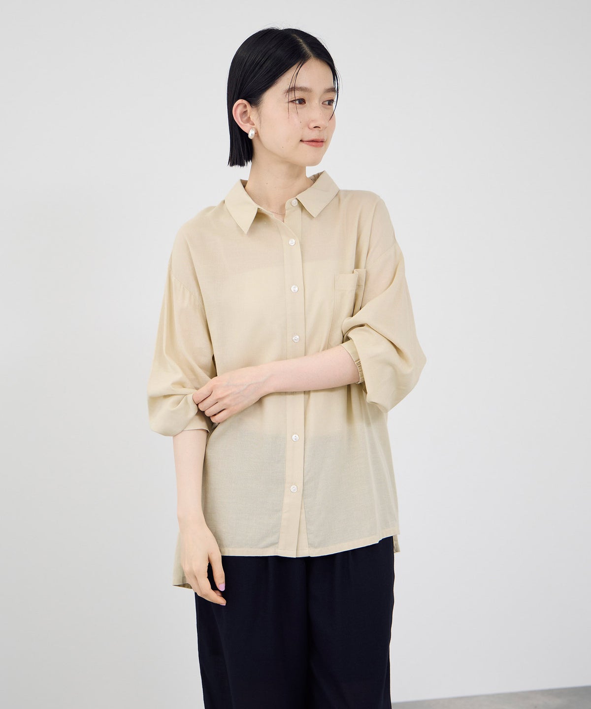 Idnes リネンシャーリングシャツ レディース