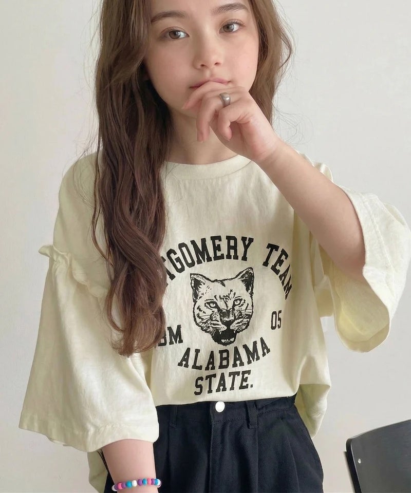 Classical Elf【キッズ】綿100%カレッジピグメント袖フリルTシャツ商品画像-3