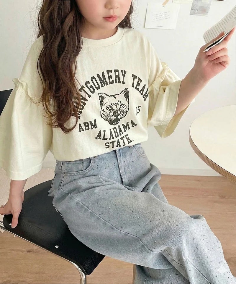 Classical Elf【キッズ】綿100%カレッジピグメント袖フリルTシャツ商品画像-9