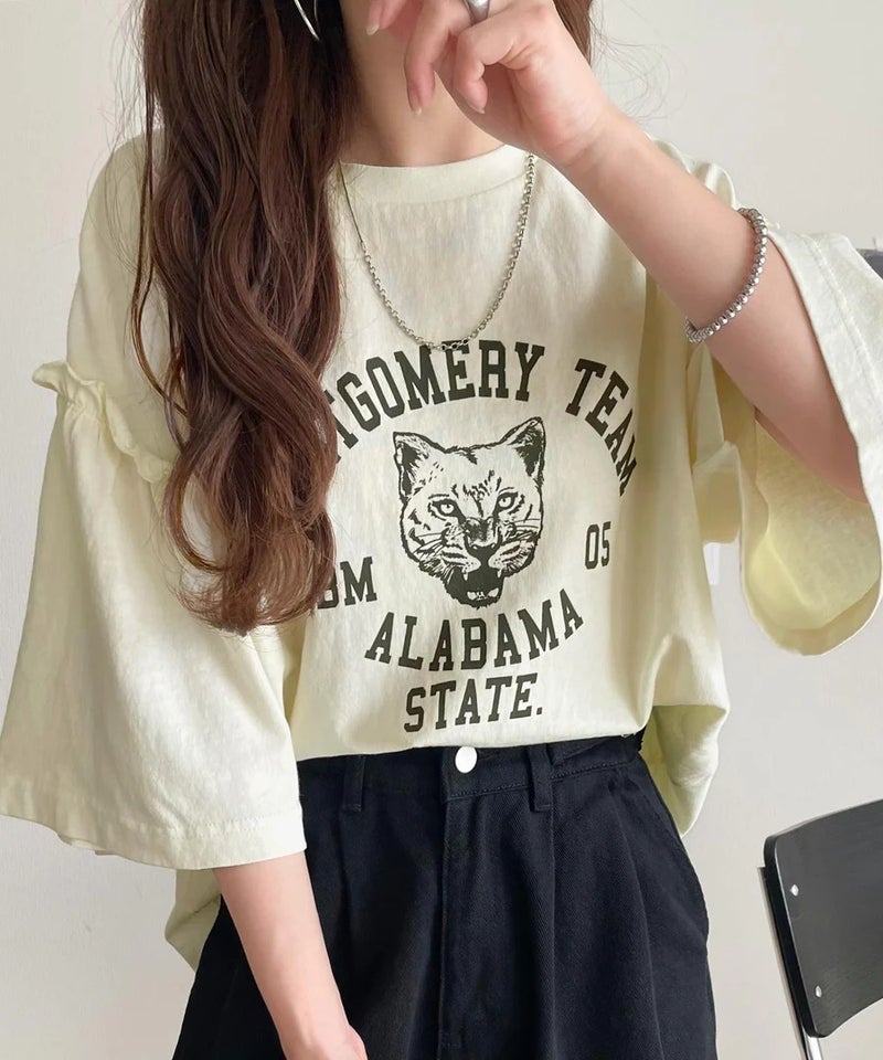 Classical Elf【キッズ】綿100%カレッジピグメント袖フリルTシャツ商品画像-26