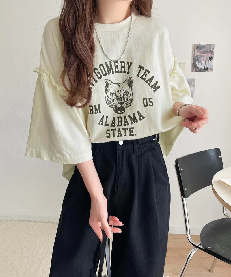 Classical Elf【キッズ】綿100%カレッジピグメント袖フリルTシャツ商品画像-27