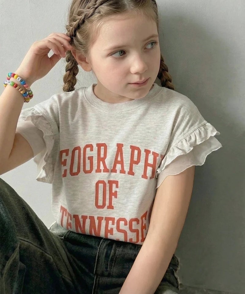 Classical Elf 【mily bilet】【キッズ】 ダブルフリル袖カレッジライクロゴゆるTシャツ商品画像-1