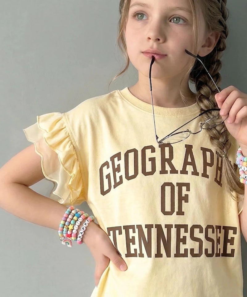 Classical Elf　【mily bilet】【キッズ】 ダブルフリル袖カレッジライクロゴゆるTシャツ商品画像-3