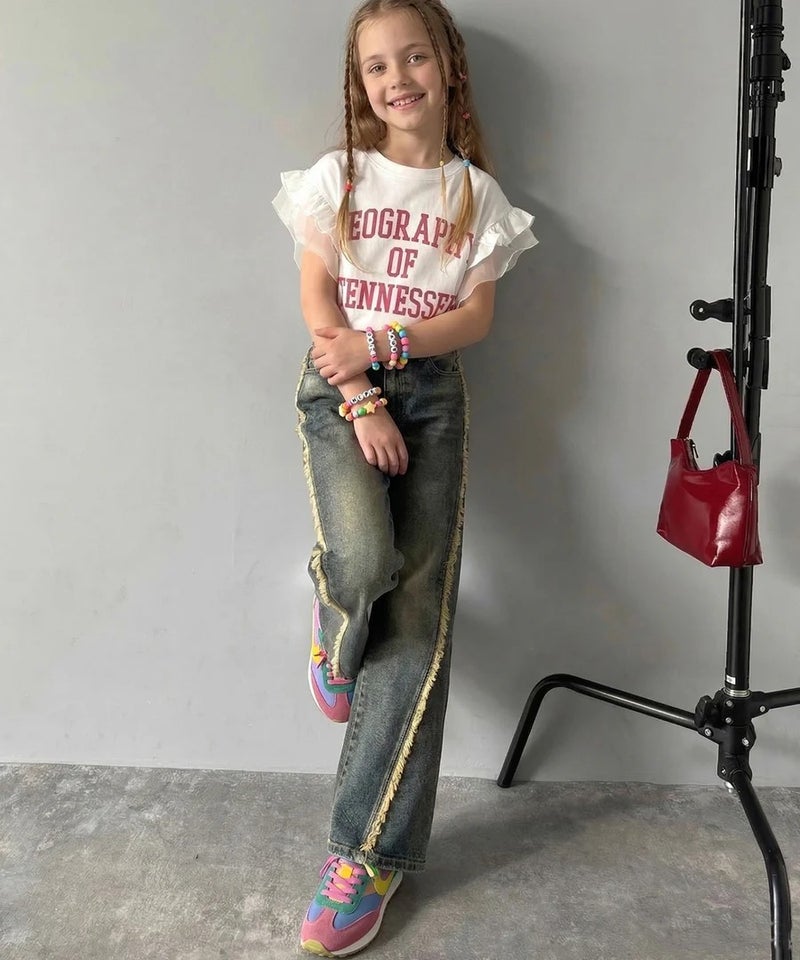 Classical Elf 【mily bilet】【キッズ】 ダブルフリル袖カレッジライクロゴゆるTシャツ商品画像-5