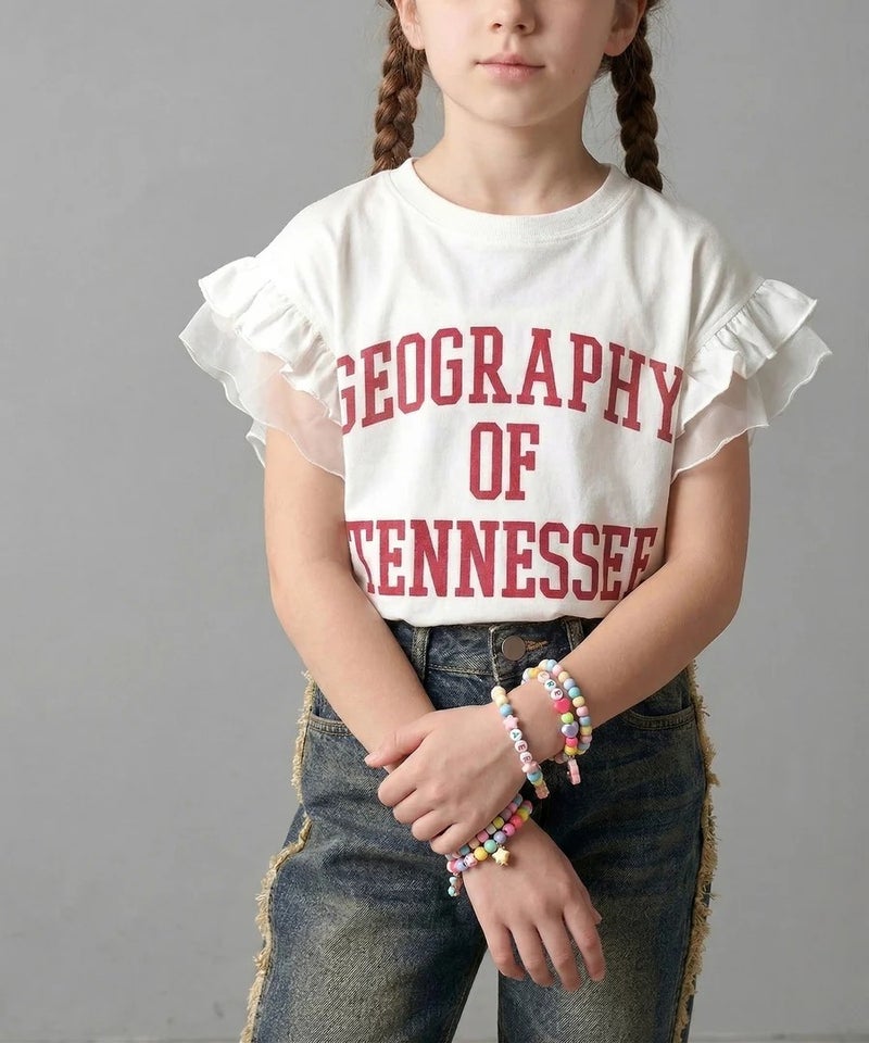 Classical Elf　【mily bilet】【キッズ】 ダブルフリル袖カレッジライクロゴゆるTシャツ商品画像-8