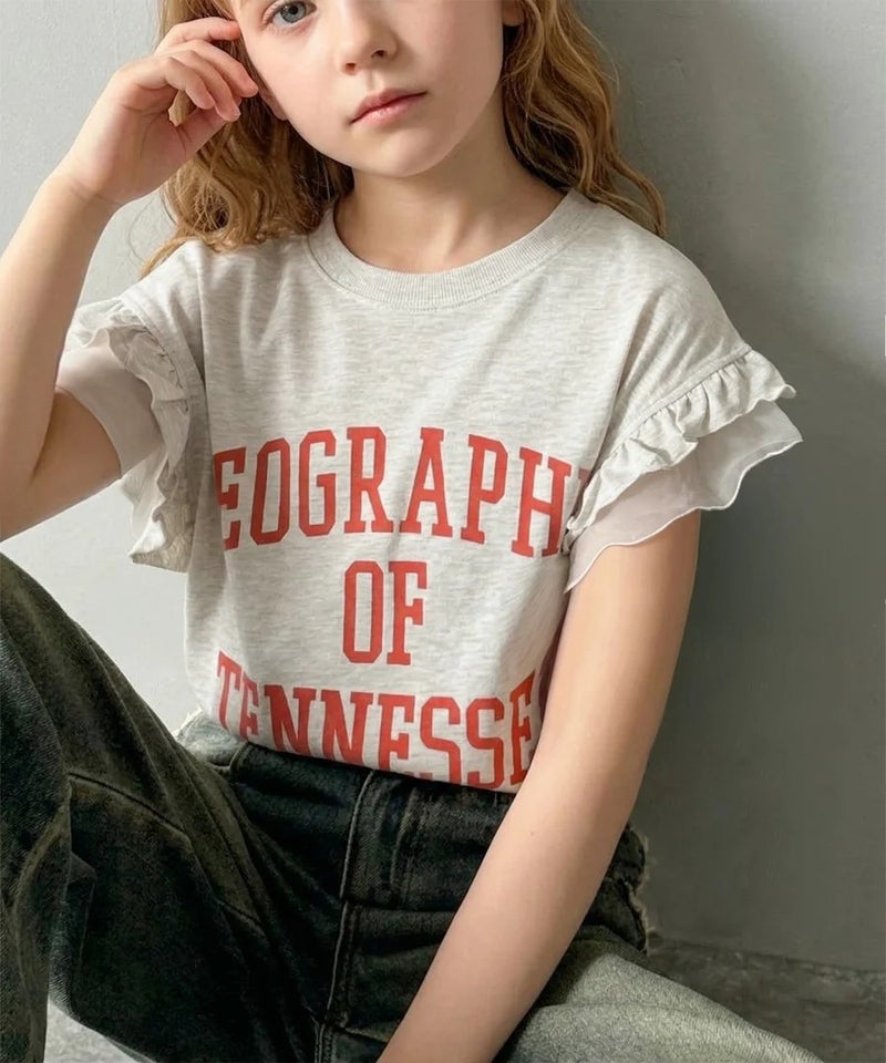 Classical Elf　【mily bilet】【キッズ】 ダブルフリル袖カレッジライクロゴゆるTシャツ商品画像-9