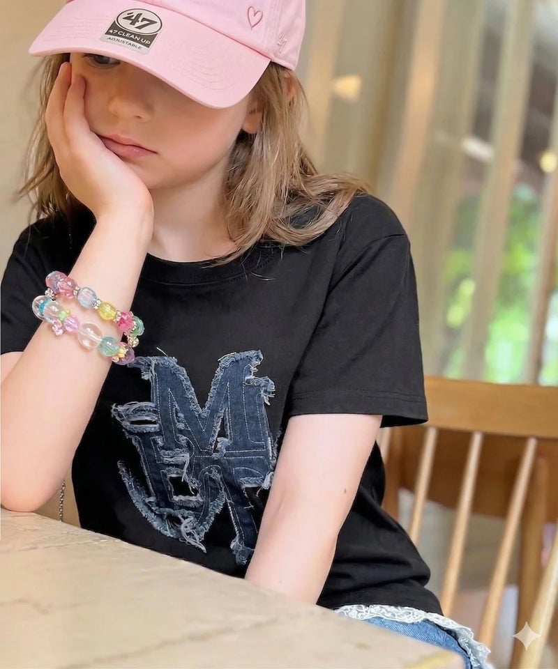 Classical Elf【キッズ】親子リンクコーデ可能♪毎日着せたい 綿100％デニムワッペンフリンジ使いTシャツ商品画像-2