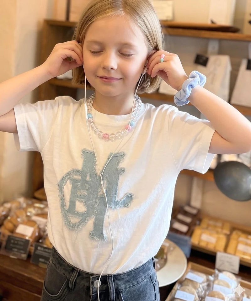 Classical Elf【キッズ】親子リンクコーデ可能♪毎日着せたい 綿100％デニムワッペンフリンジ使いTシャツ商品画像-3