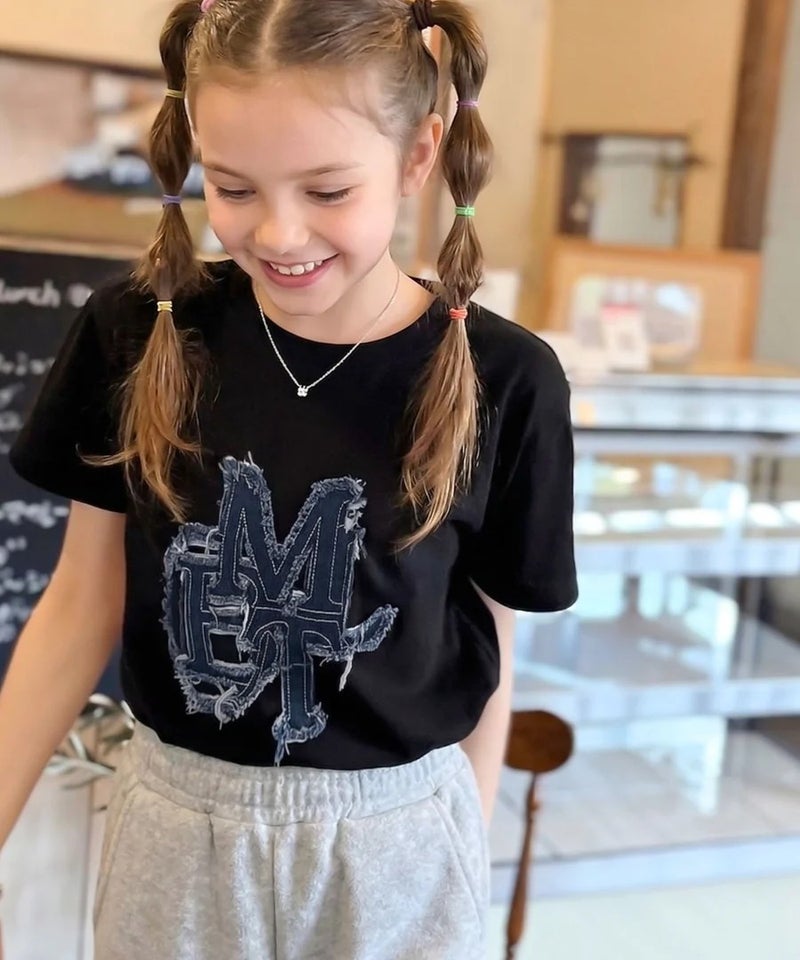 Classical Elf【キッズ】親子リンクコーデ可能♪毎日着せたい 綿100%デニムワッペンフリンジ使いTシャツ商品画像-11