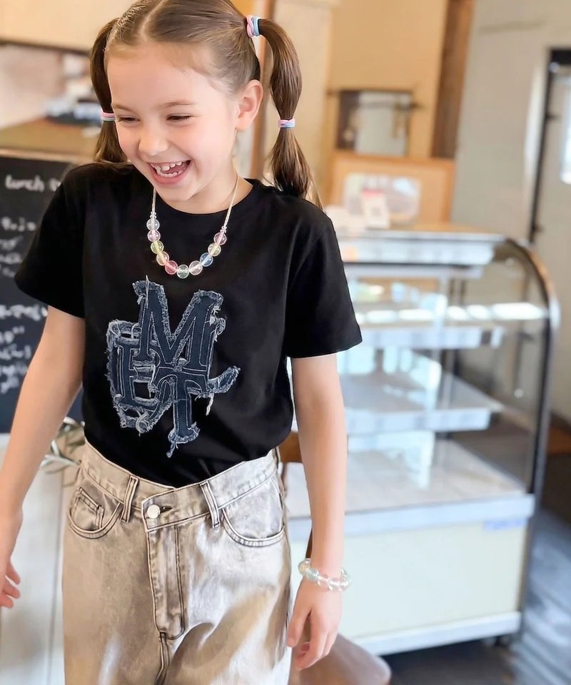 Classical Elf【キッズ】親子リンクコーデ可能♪毎日着せたい 綿100%デニムワッペンフリンジ使いTシャツ商品画像-12