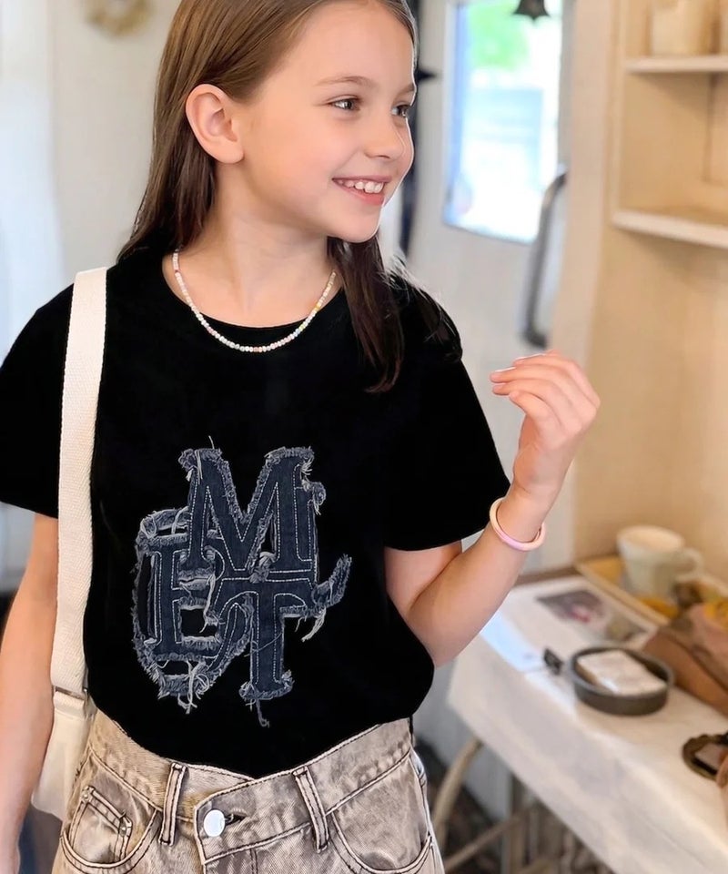 Classical Elf【キッズ】親子リンクコーデ可能♪毎日着せたい 綿100％デニムワッペンフリンジ使いTシャツ商品画像-13