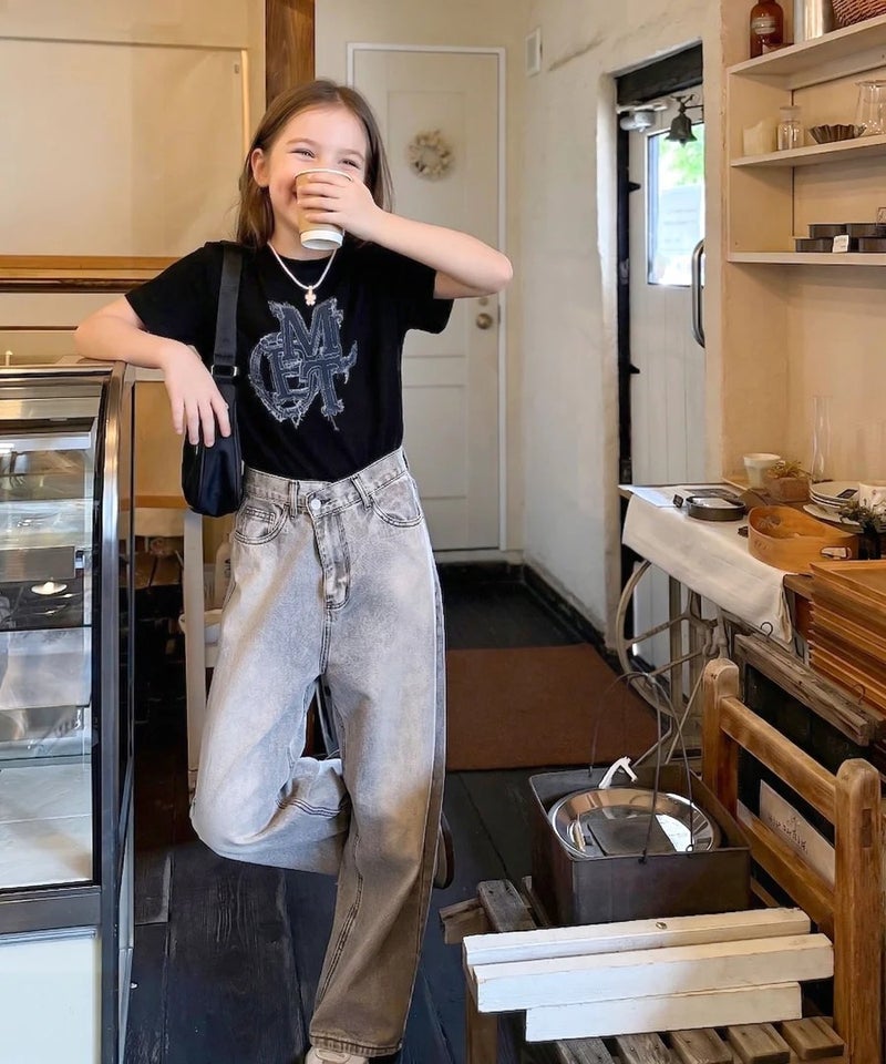 Classical Elf【キッズ】親子リンクコーデ可能♪毎日着せたい 綿100%デニムワッペンフリンジ使いTシャツ商品画像-14