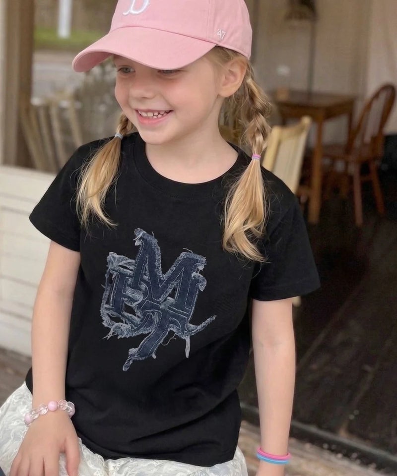 Classical Elf【キッズ】親子リンクコーデ可能♪毎日着せたい 綿100％デニムワッペンフリンジ使いTシャツ商品画像-17