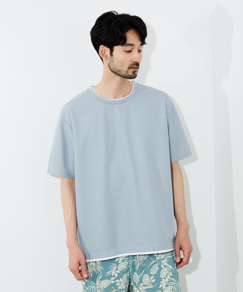 NAVY SARARI 冷感フェイクレイヤード クルーネックTシャツ メンズ メール便 対応商品商品画像-1
