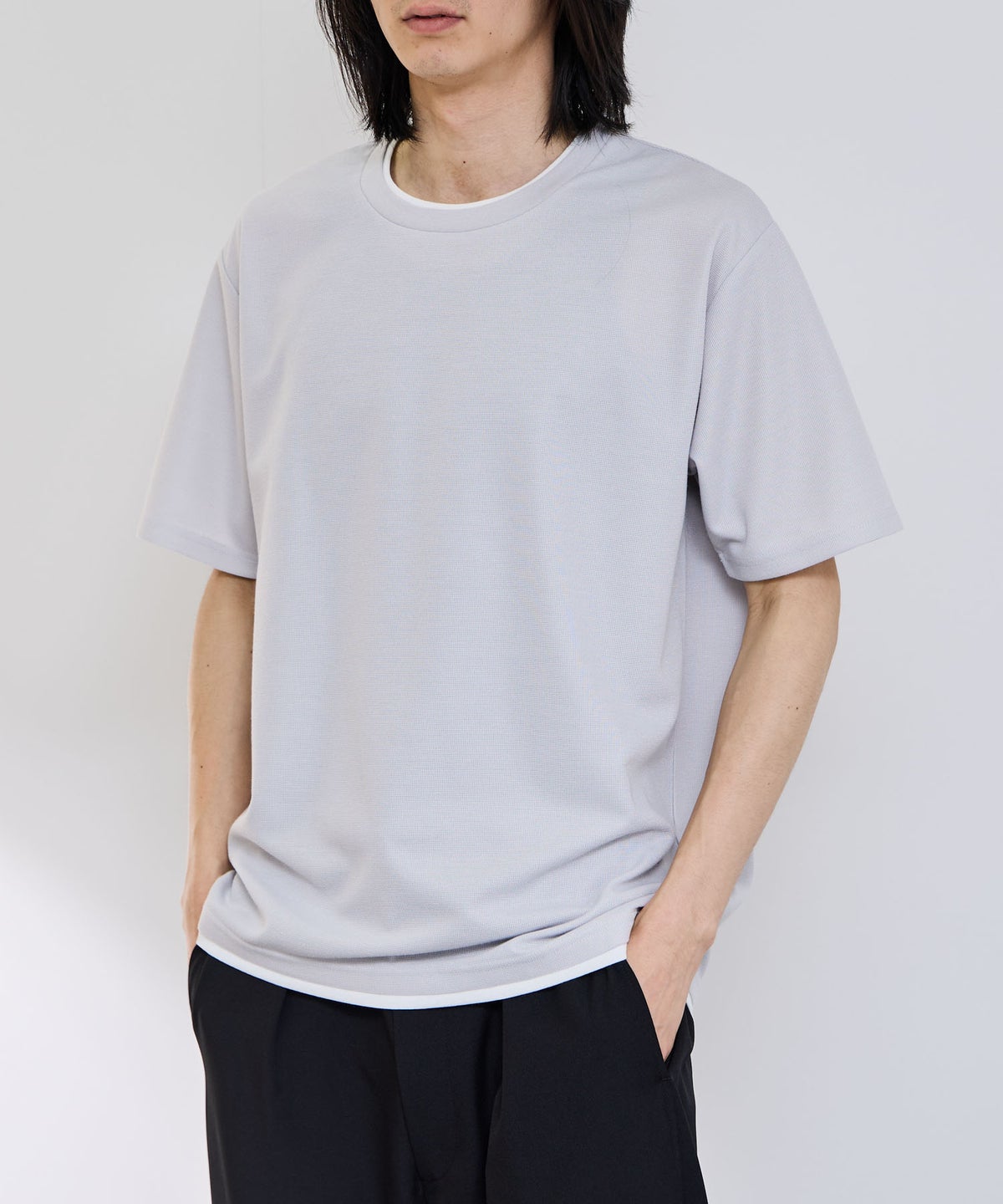 NAVY SARARI 冷感フェイクレイヤード クルーネックTシャツ メンズ メール便 対応商品