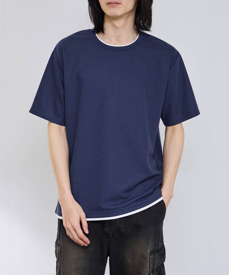 NAVY  SARARI 冷感フェイクレイヤード クルーネックTシャツ メンズ メール便 対応商品商品画像-4