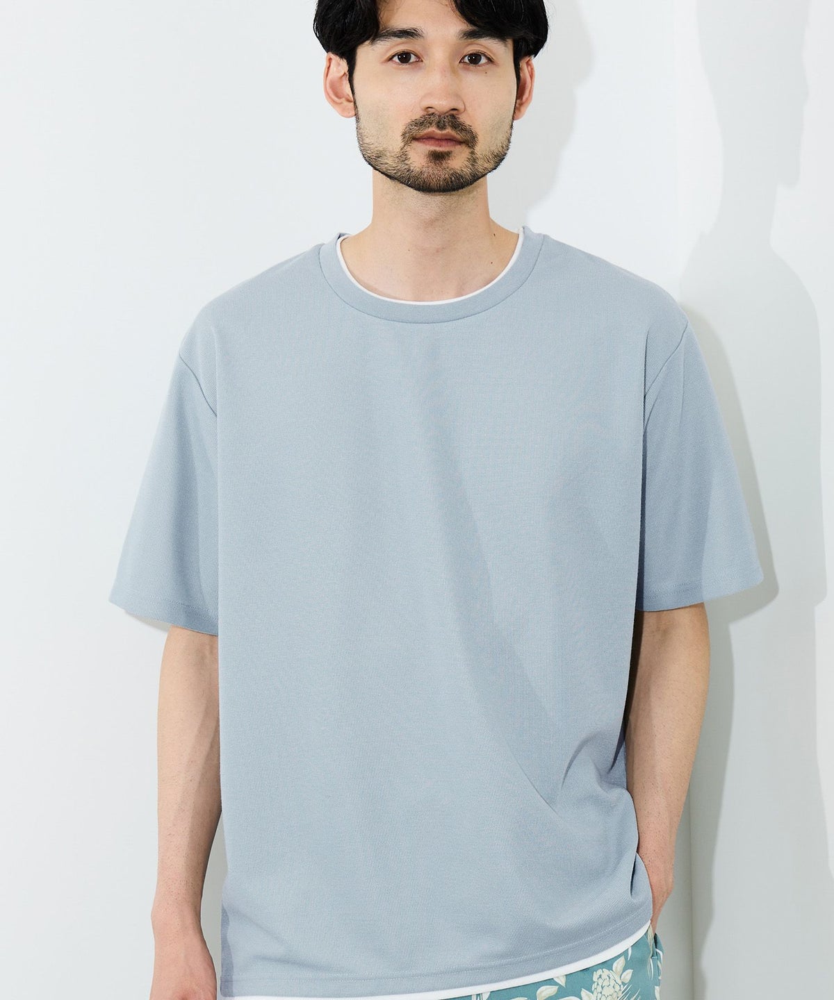 NAVY SARARI 冷感フェイクレイヤード クルーネックTシャツ メンズ メール便 対応商品