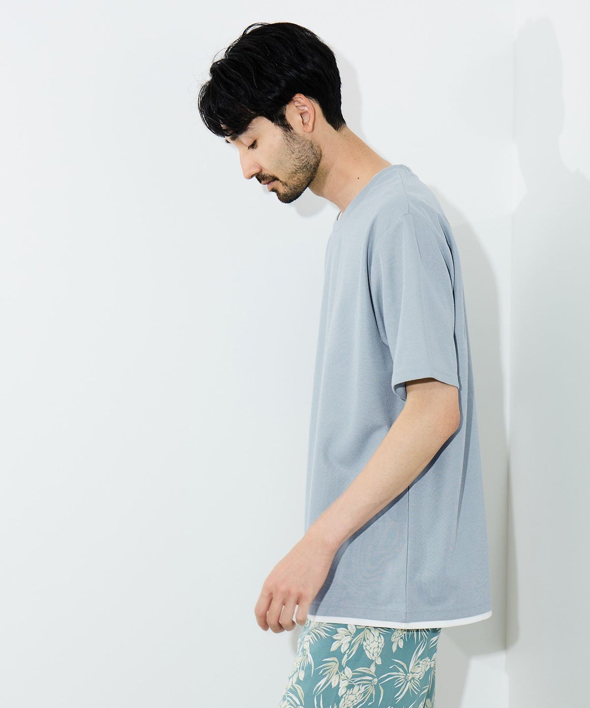 NAVY SARARI 冷感フェイクレイヤード クルーネックTシャツ メンズ メール便 対応商品