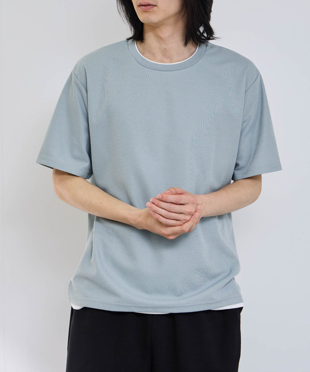 NAVY SARARI 冷感フェイクレイヤード クルーネックTシャツ メンズ メール便 対応商品