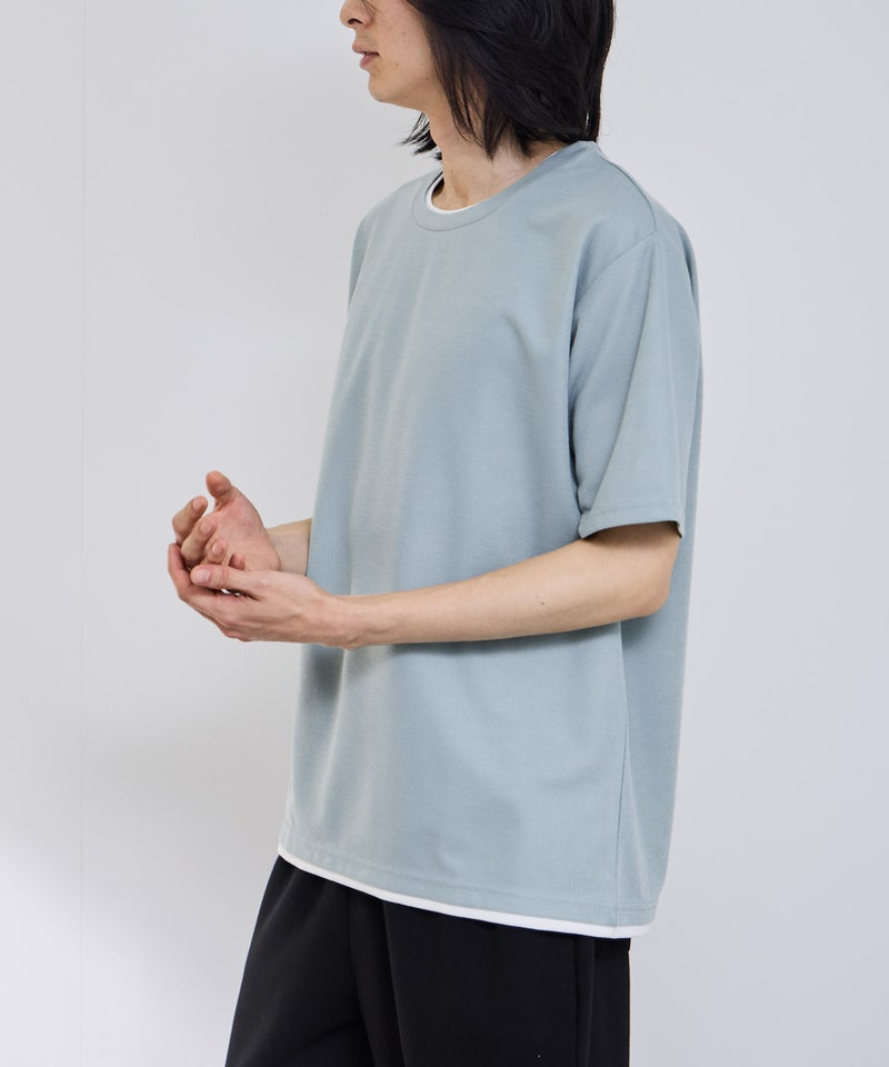 NAVY SARARI 冷感フェイクレイヤード クルーネックTシャツ メンズ メール便 対応商品商品画像-13