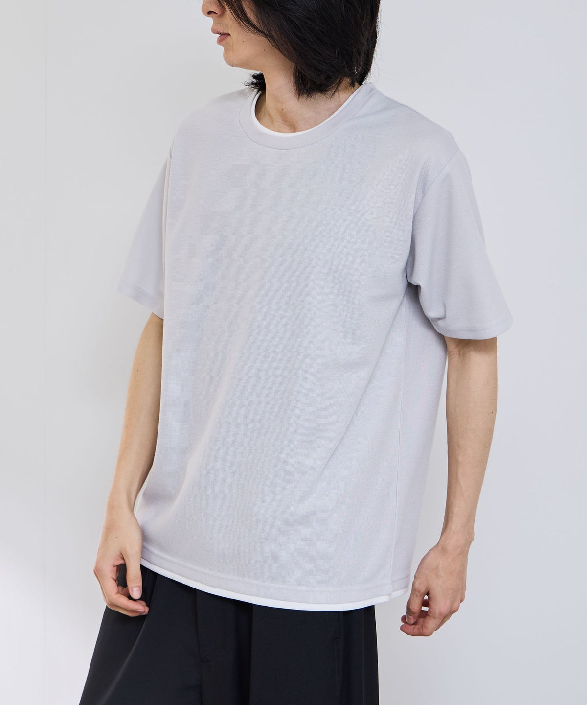 NAVY SARARI 冷感フェイクレイヤード クルーネックTシャツ メンズ メール便 対応商品