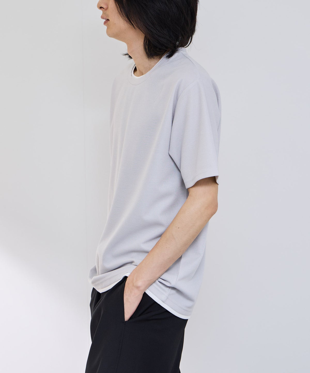NAVY SARARI 冷感フェイクレイヤード クルーネックTシャツ メンズ メール便 対応商品