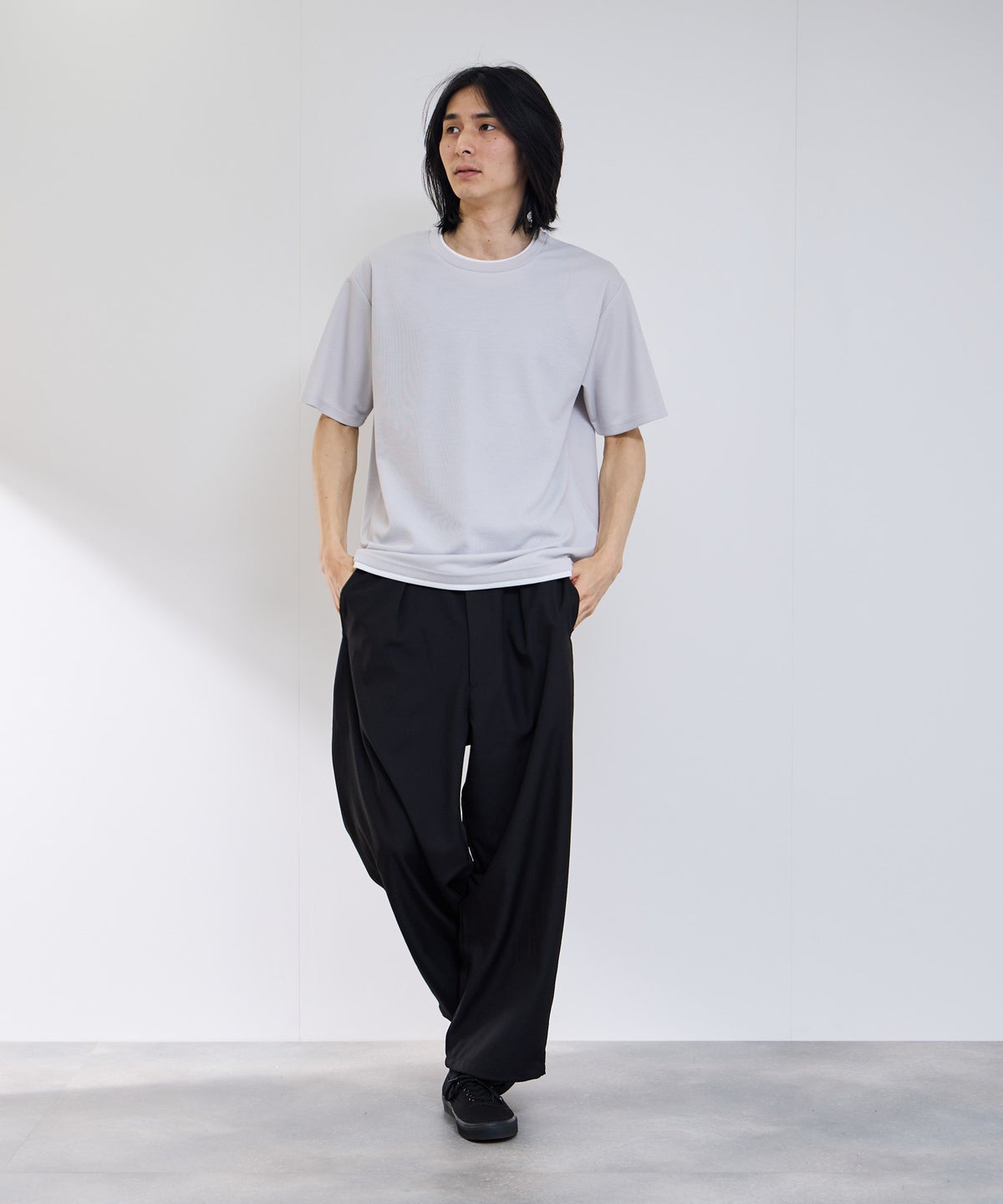 NAVY SARARI 冷感フェイクレイヤード クルーネックTシャツ メンズ メール便 対応商品