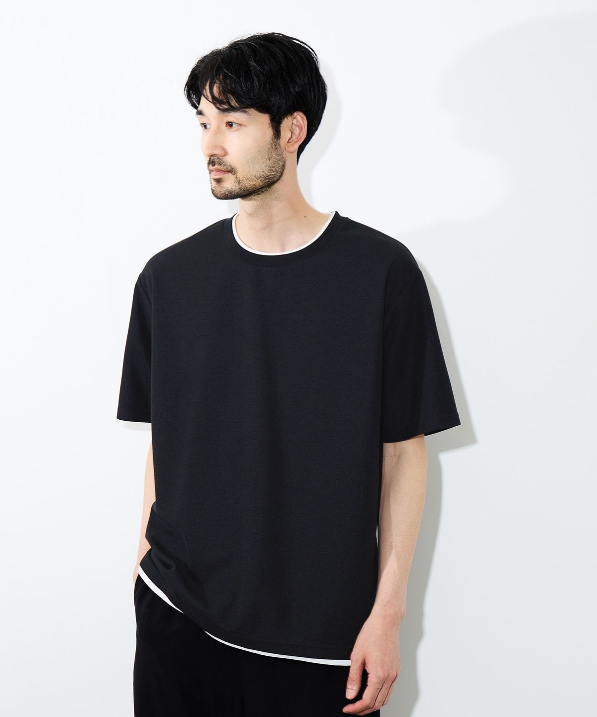 NAVY SARARI 冷感フェイクレイヤード クルーネックTシャツ メンズ メール便 対応商品