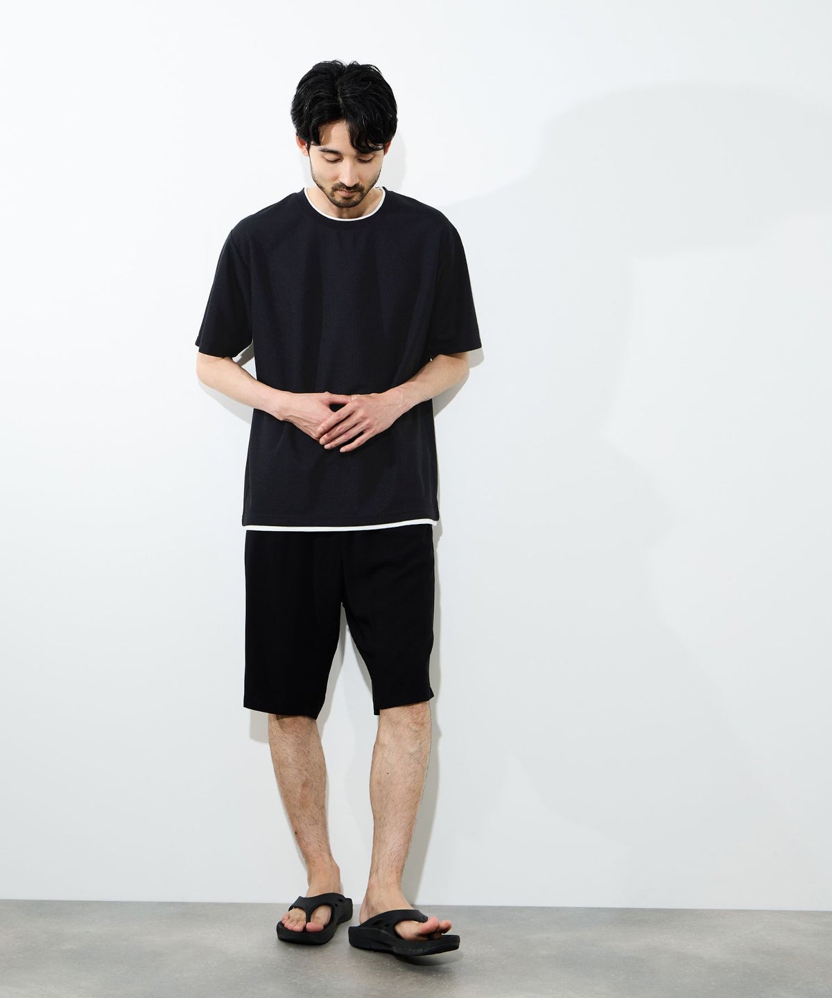 NAVY SARARI 冷感フェイクレイヤード クルーネックTシャツ メンズ メール便 対応商品