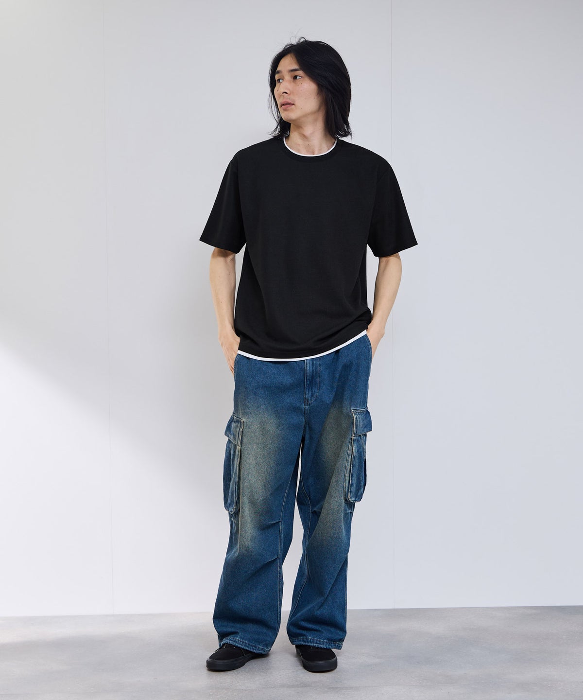 NAVY SARARI 冷感フェイクレイヤード クルーネックTシャツ メンズ メール便 対応商品