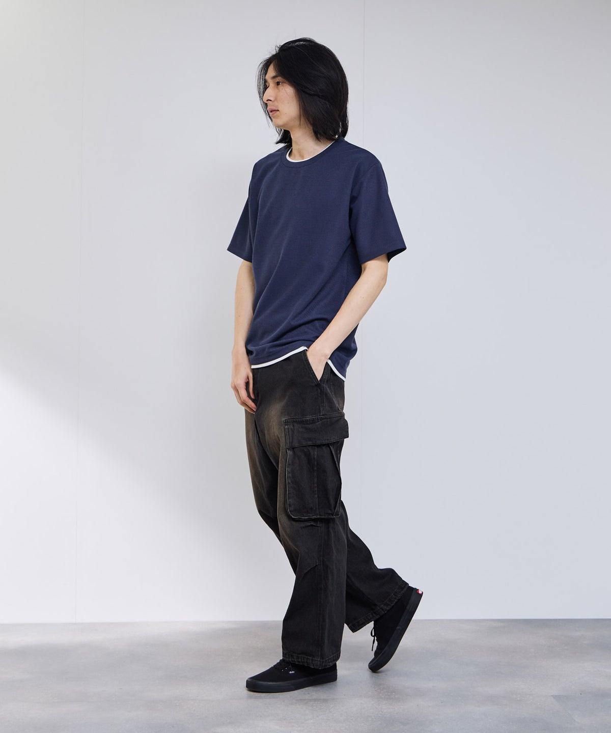 NAVY SARARI 冷感フェイクレイヤード クルーネックTシャツ メンズ メール便 対応商品