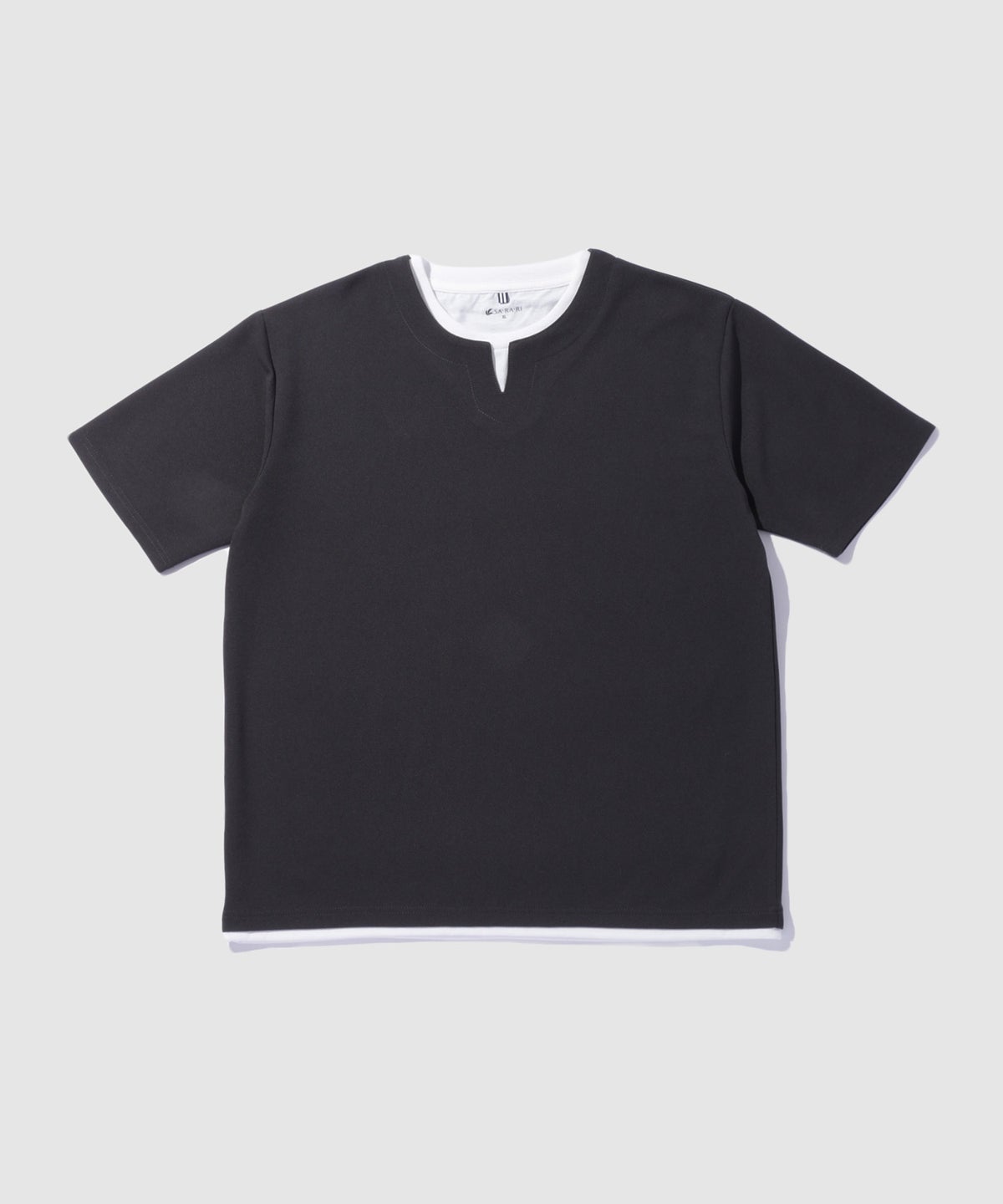 NAVY SARARI 冷感フェイクレイヤード キーネックTシャツ メンズ メール便 対応商品