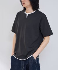 NAVY SARARI 冷感フェイクレイヤード キーネックTシャツ メンズ メール便 対応商品