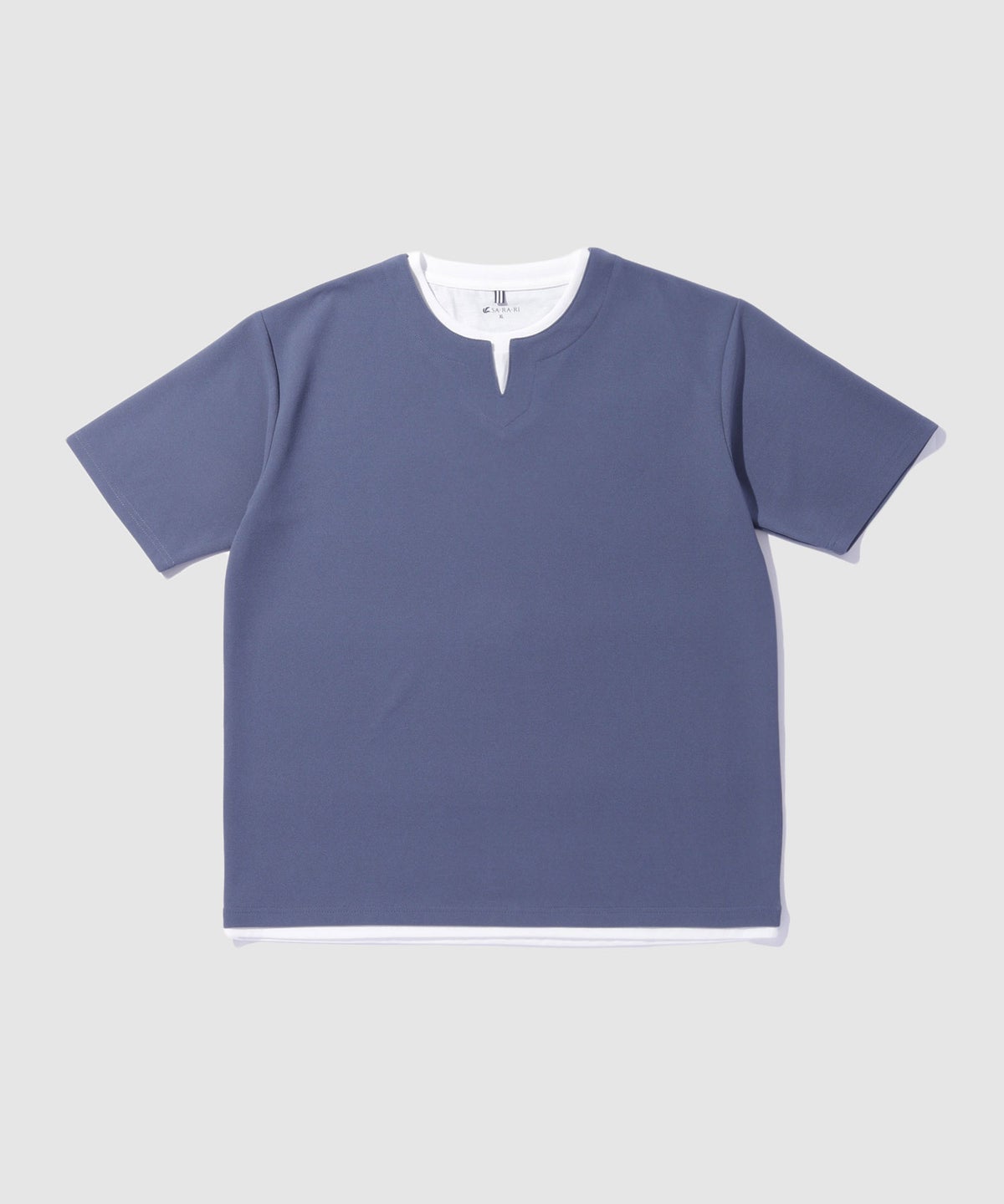 NAVY SARARI 冷感フェイクレイヤード キーネックTシャツ メンズ メール便 対応商品