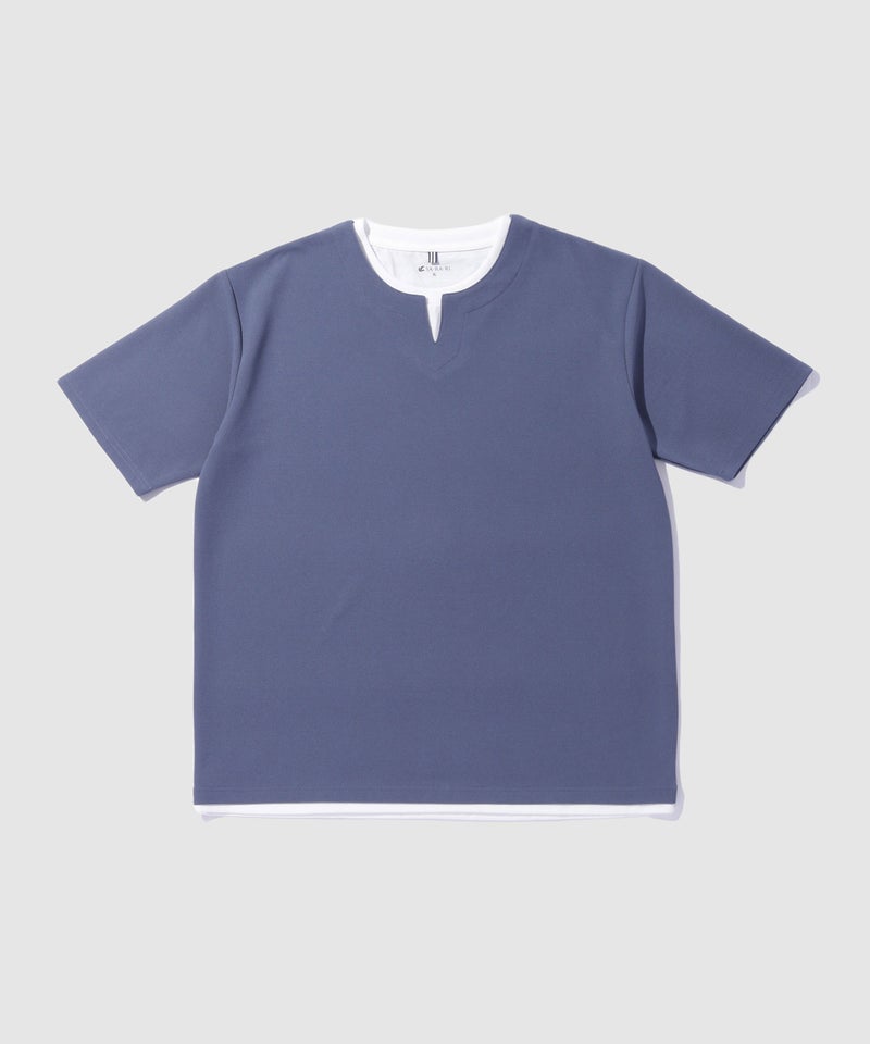 NAVY  SARARI 冷感フェイクレイヤード キーネックTシャツ メンズ メール便 対応商品商品画像-2