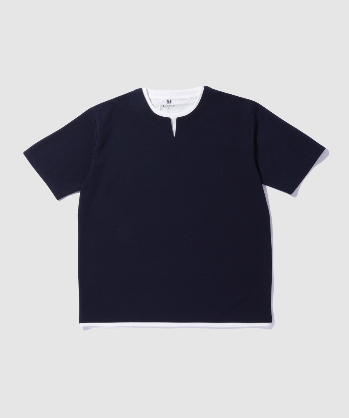 NAVY SARARI 冷感フェイクレイヤード キーネックTシャツ メンズ メール便 対応商品